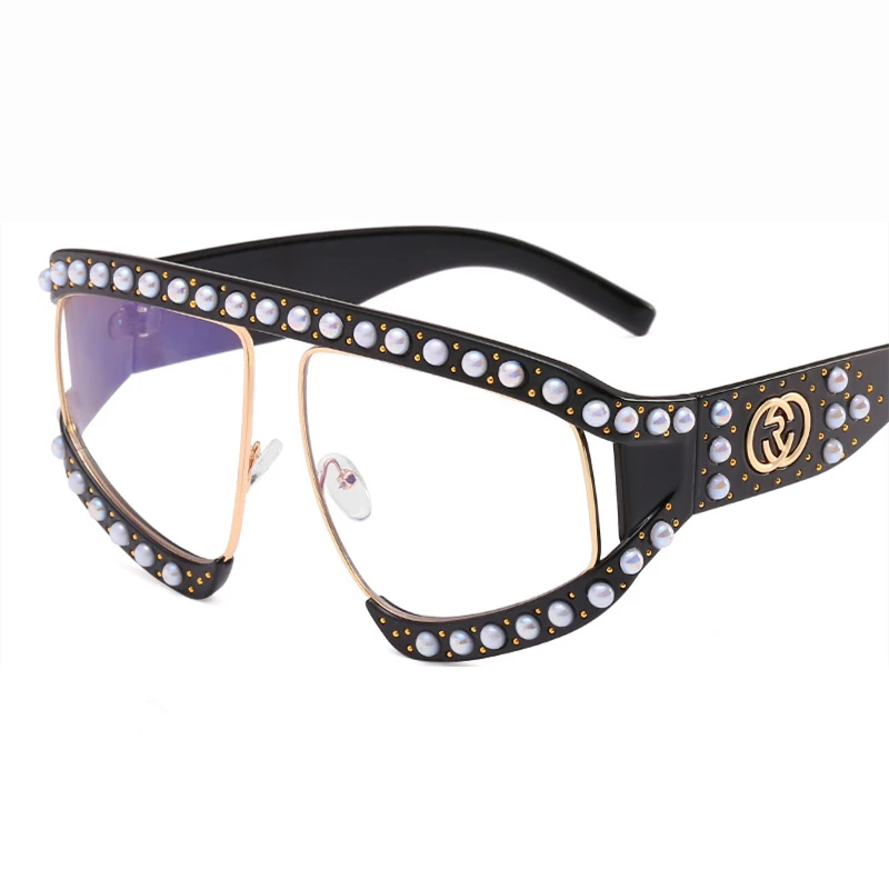 UV protection Blu-ray decorative flat mirror large frame transparent glasses sunglasses black frame white leather