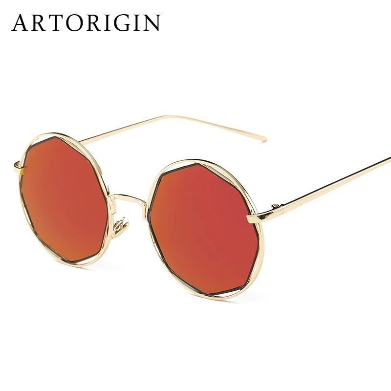 Artorigin New Arrival Mirror Sunglasses Women Octagon Shape Design Sun Glasses Metal Frame 