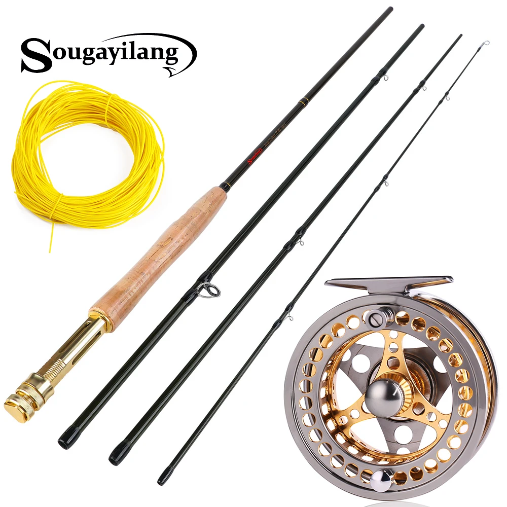 Sougayilang 2.7m Fly Fishing Rod Combo Light Weight Portable Green Black Fly Rod and CNC-machined Aluminum Alloy Fly Reel Kit