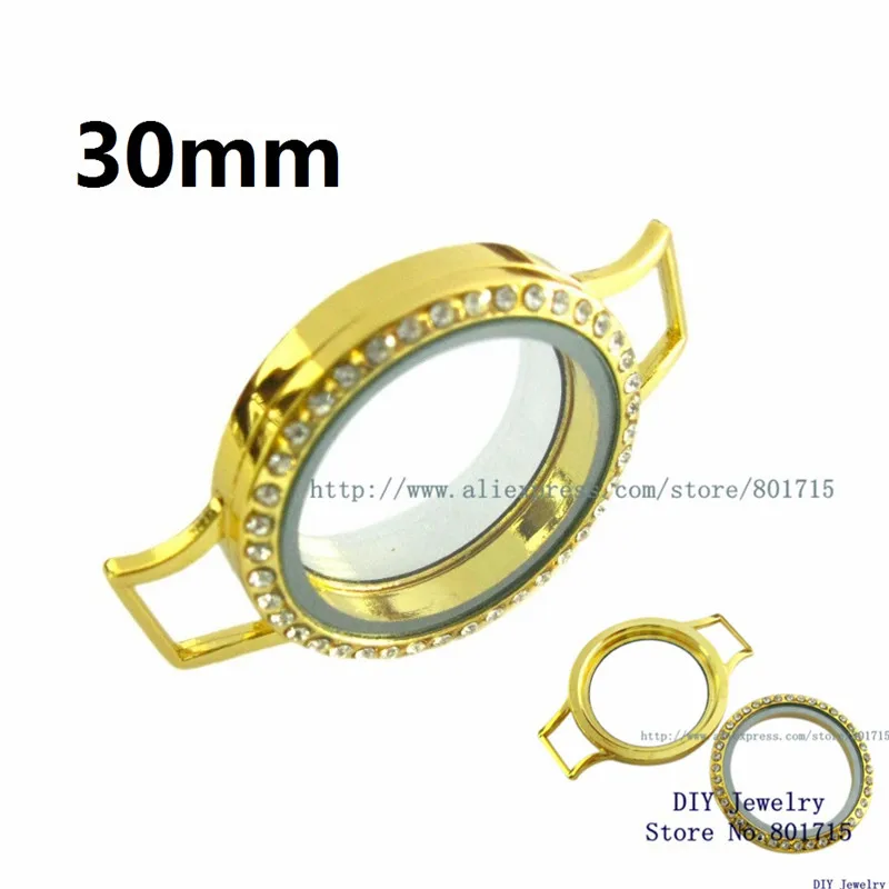 1 шт. 25 мм/30 мм простой/сверкающий сплав цинка Твист винт/магнитная Обертка Браслет медальон плавающий медальон(без шармов, без полос - Окраска металла: 30mm gold crystals