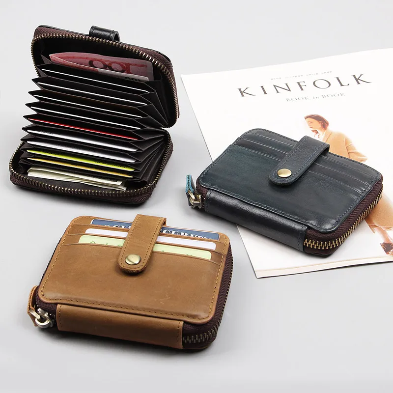 Card Holder Wallet Genuine Leather Unisex Bank Card Package Coin Bag Business RFID Card Holder ...