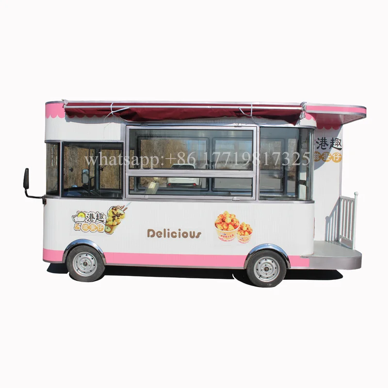 

4 wheels 350cm long pink color street food truck mobile trailer ice cream vending cart for sale