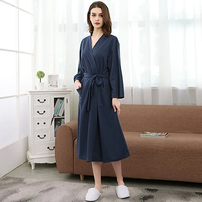 Women Navy Lovers кимоно пижама из вафельной ткани элегантное женское платье сексуальный пеньюар женский халат мужской темно-синий длинный халат тонкая одежда для невесты - Цвет: Women Navy