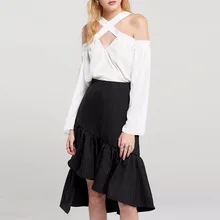 S XXL Весна новая высокая талия плиссированная элегантная юбка черные полосатые женские длинные юбки Faldas Saia оборки Асимметричная юбка женская