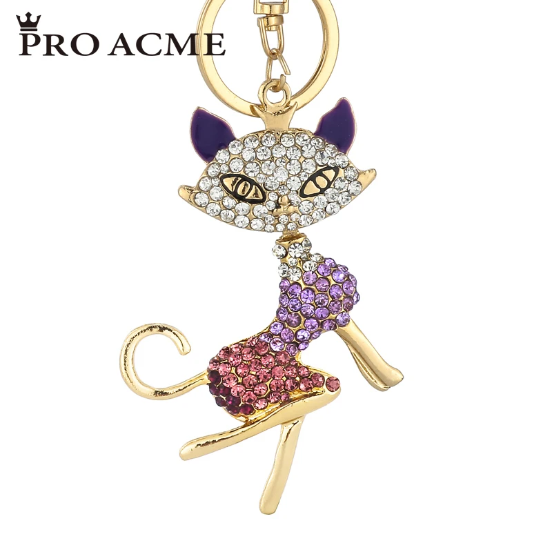 

Pro Acme Pretty Grace Charming Fox Cat Crystal Keychain Charms HandBag Pendant Keyrings For Women Car Key Chains Holder PWK0554