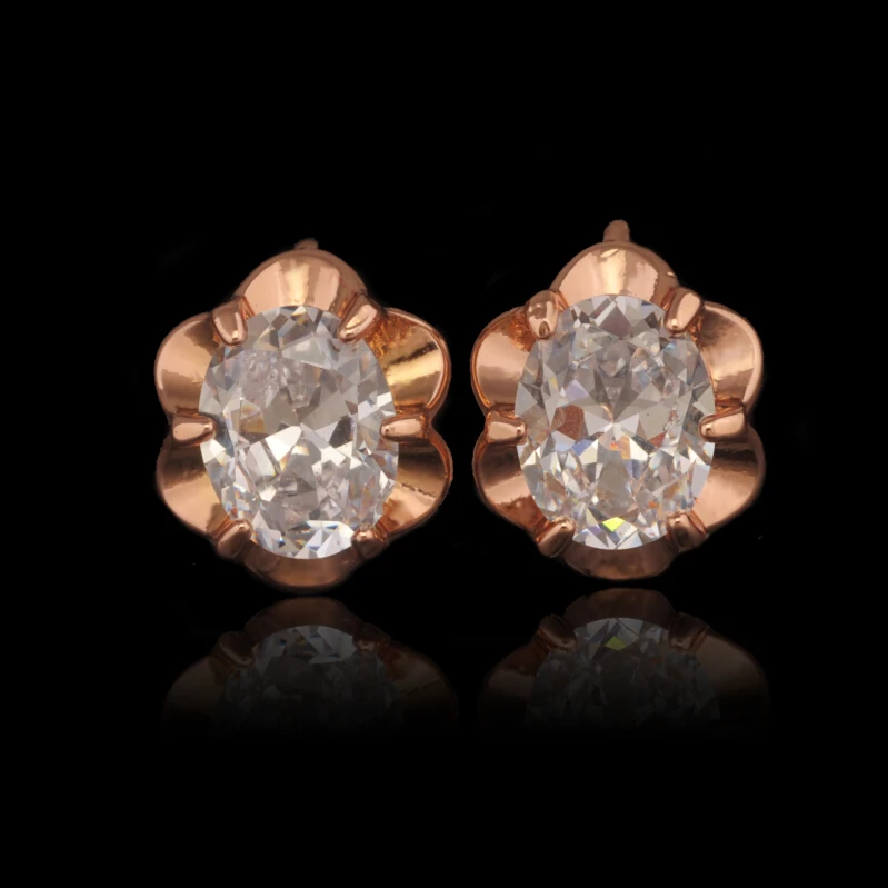 

MxGxFam (Rose Gold Color) Single Stone Earrings Flower Pattern Women Jewelry