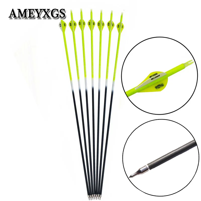 

6/12pcs Spine 500 Yellow Carbon Arrow Outdoor Hunting Compound Bow Recurve Bow Shooting Archery Composite Arrow Shaft