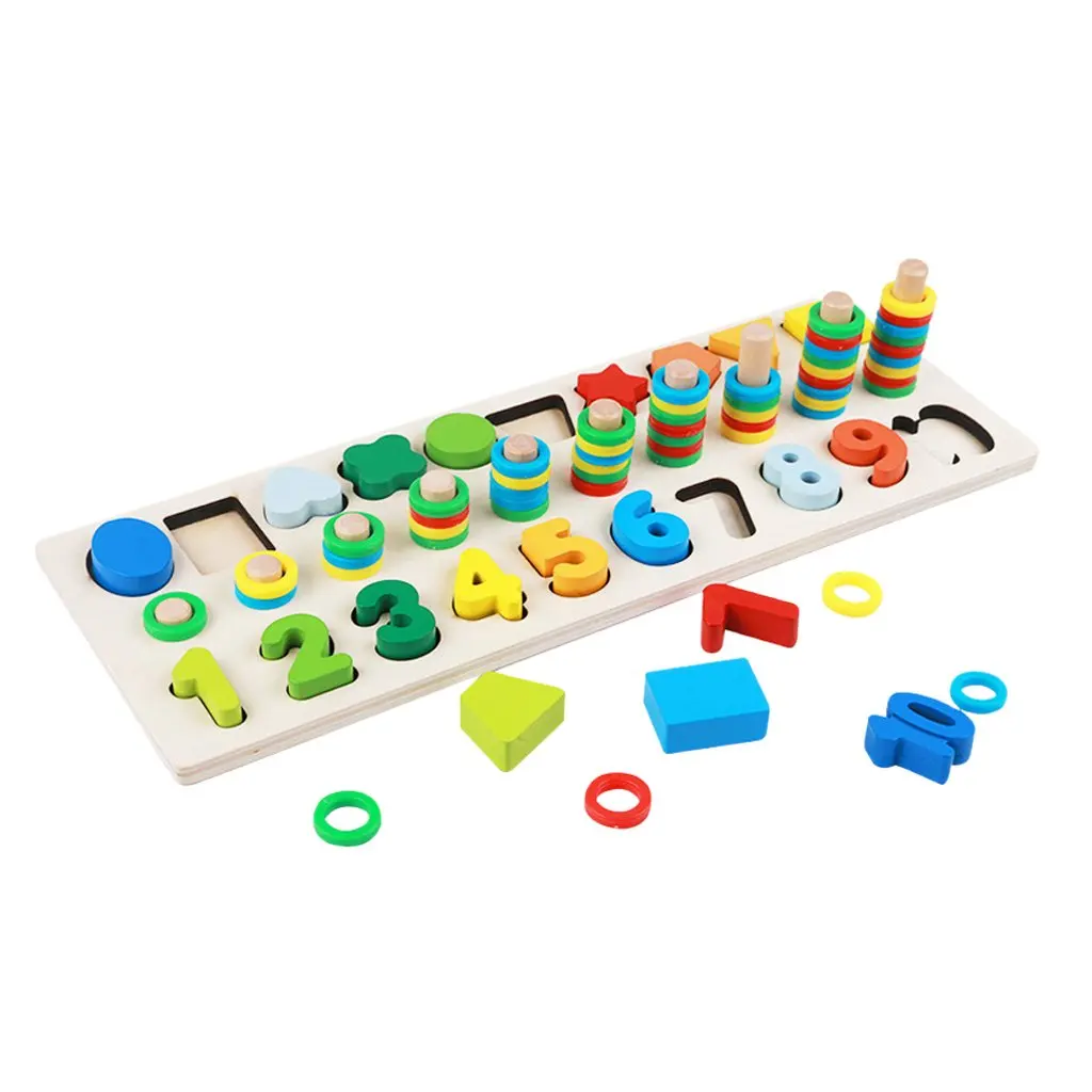 

Wooden Number Geometric Blocks Matching Sorting Game Color Shape Recognition Montessori Early Educational Toys for Children Kids