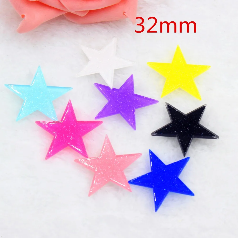

10pcs/lot kawaii resin cabochons accessories DIY planar resin star with glitter 32mm mix colors