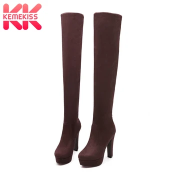 

KemeKiss Autumn Winter Women Boots Long Stretch Slim Thigh High Boots Fashion Over The Knee Boots High Heels Shoes Size 33-46