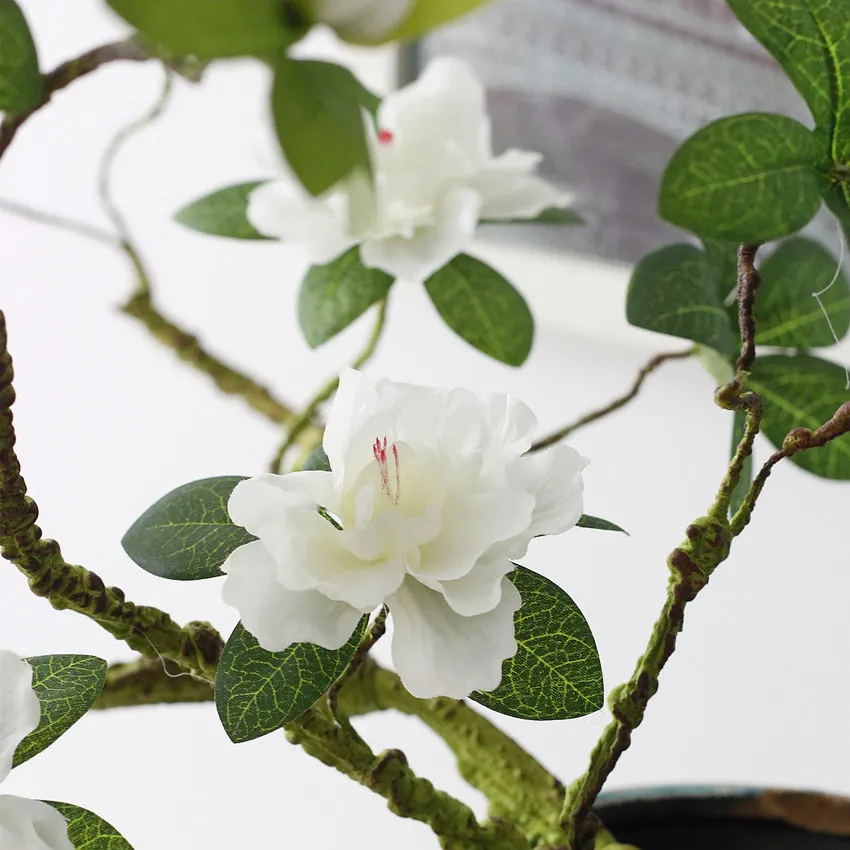 Роскошные Азалии искусственные ветви деревьев белые cuckoos длинные формованные Стволовые произвольные изгиб ротанга шелковые цветы для домашнего декора - Цвет: White