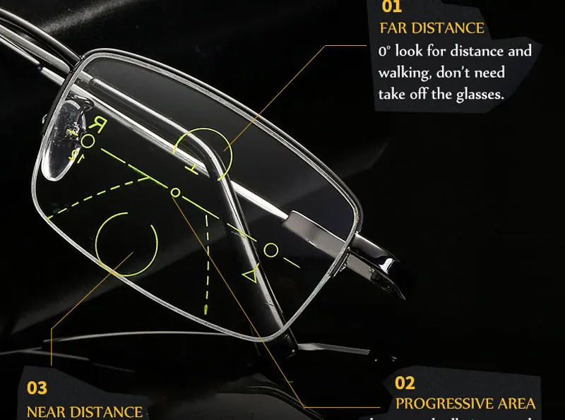 Титановые полуоправа, прогрессивные Мультифокальные очки для чтения, мужские очки, очки для дальнозоркости, многофокусные очки