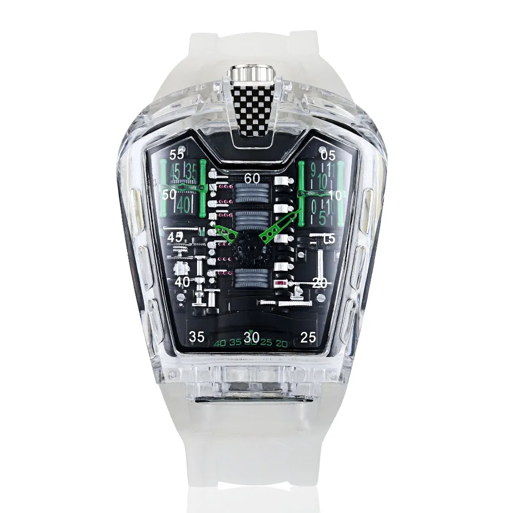 Мужские Оригинальные Квадратные прозрачные силиконовые водонепроницаемые кварцевые часы мужские спортивные часы