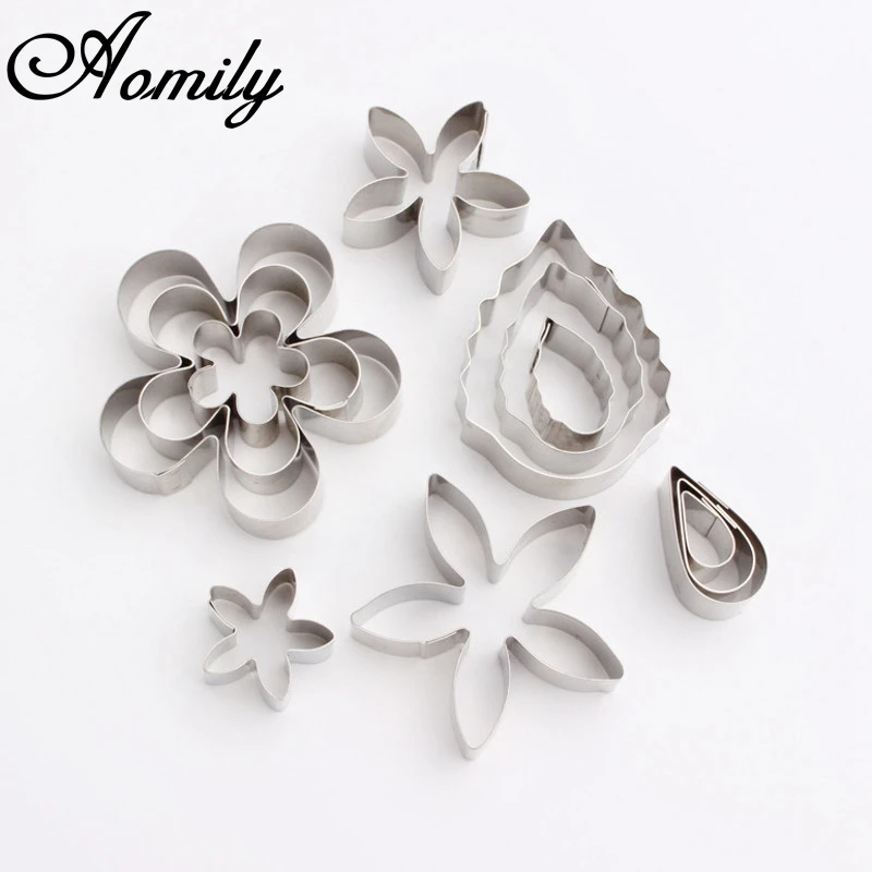 

Aomily 12pcs/Set Rose Flower Leaves Cookie Cutters Stainless Steel Cake Mould Decorating Tools Kitchen Accessories Baking Mould
