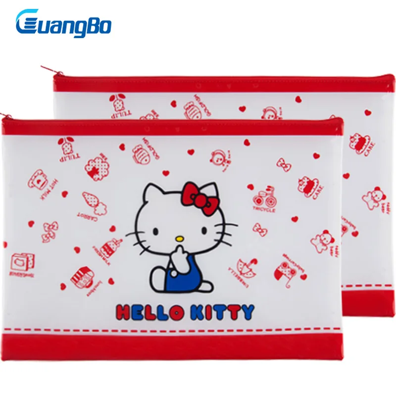 

GUANGBO Cute Printed Bag Hello Kitty Makeup Bags PVC Fashion Storage Organizer For Travelling Students Office Supply Zipper Bags
