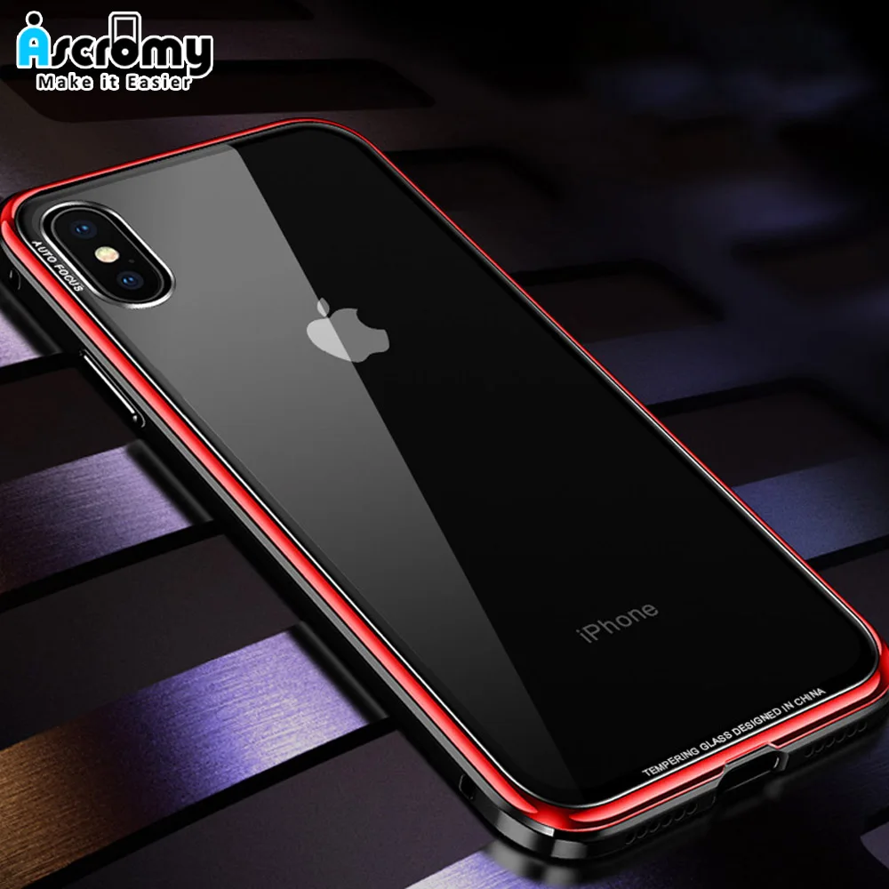 Ascromy Metal Bumper Case For iPhone X Luxury Aluminum Frame Clear