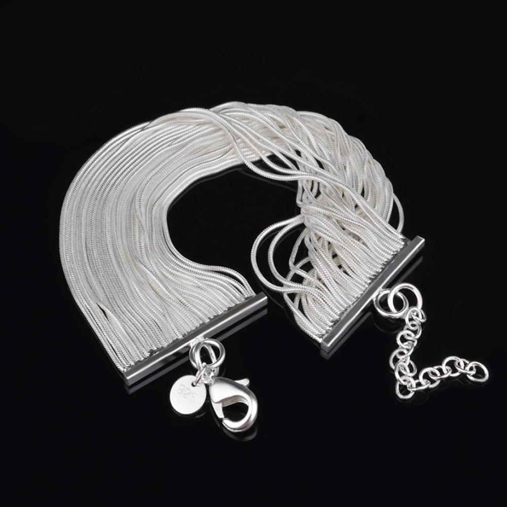 

Pure Silver 925 Bracelets for Women Multi Lines Tassel Bracelet Wide Cuff Bangles Chains Pulseira Femme Fashion Jewelry Bijoux