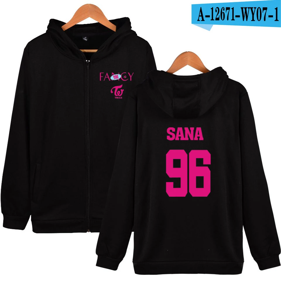 Twice Fancy толстовки с принтом Harajuku Kawaii Повседневная Женская/мужская одежда Популярные K-pops толстовки на молнии Большие размеры - Цвет: black