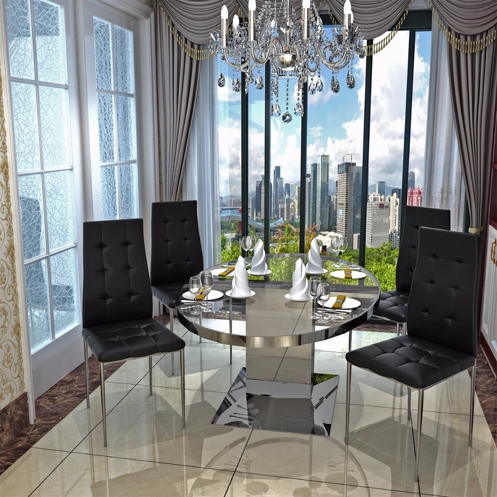 Cadeira De Jantar De Couro Falso Preto De Alta Volta Cromo Perna Botao Tufados 4 Pcs Lote Cadeira Da Sala De Jantar Dropshipping Dining Chair Black Dining Room Chairsdining Chair Aliexpress