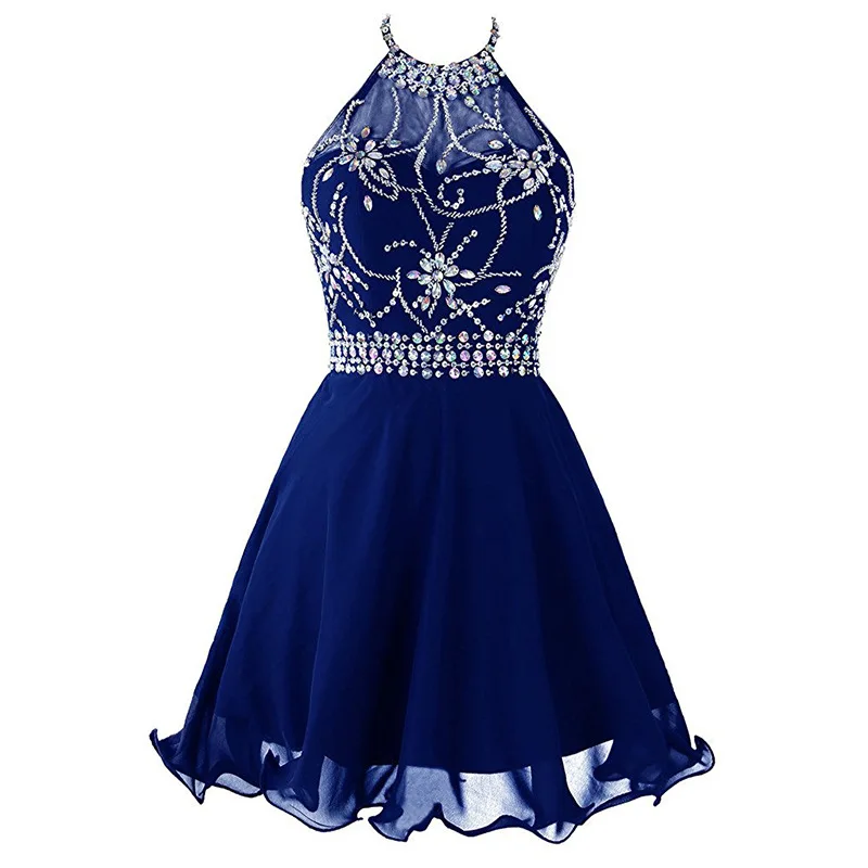 

Tanya Women's Halter Short Homecoming Dresses Beading Chiffon Graduation Party Dress Gown DQG881