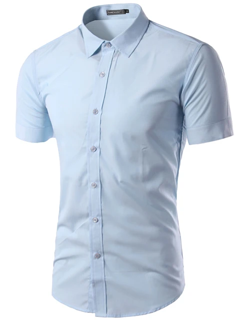 Мужская рубашка с коротким рукавом, приталенная, Camisa Social Masculina Chemise Homme, новинка, летняя мужская однотонная деловая рубашка 6537 - Цвет: Lt Blue