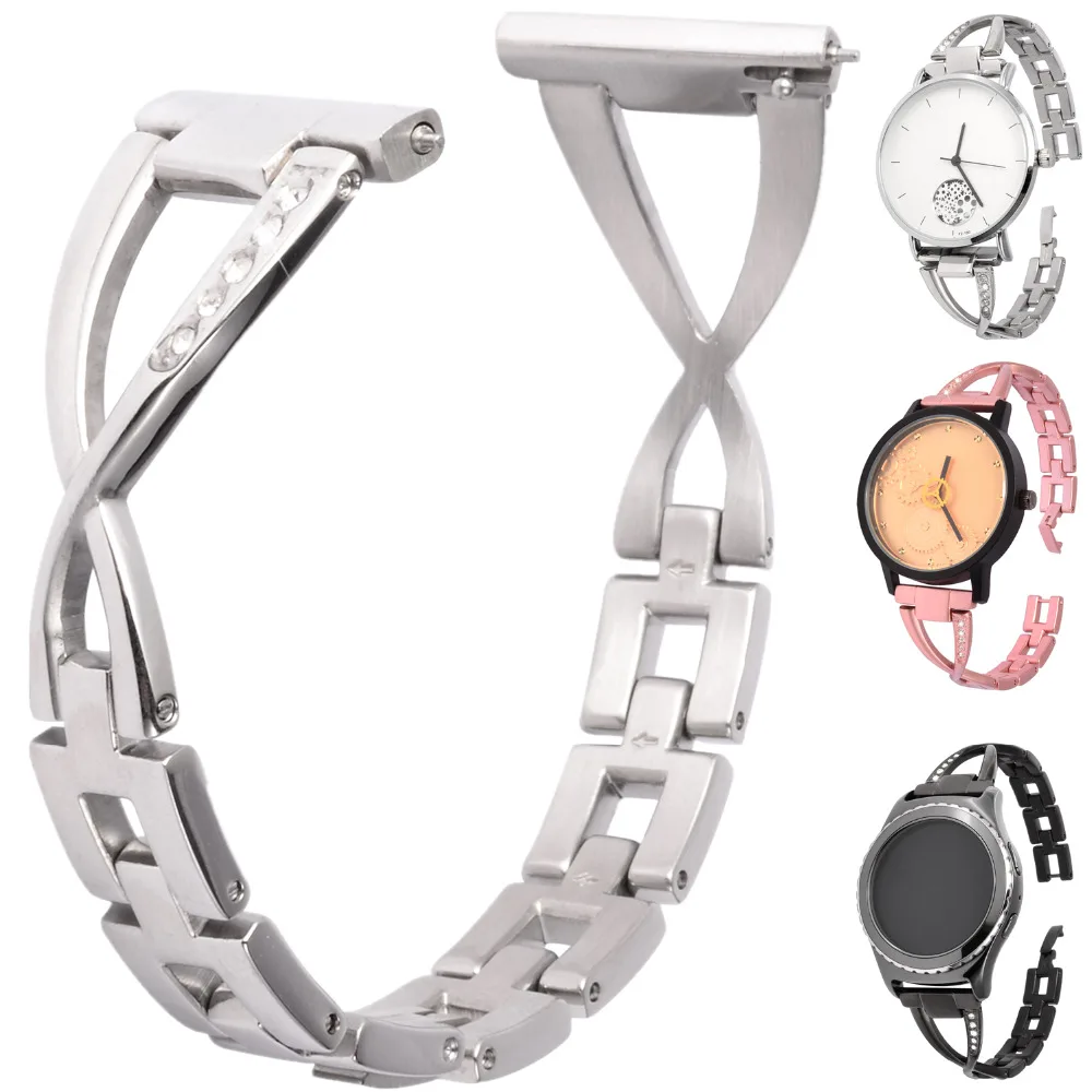 

22mm Stainless Steel Smart Wristband Watch Strap Sport Bracelet Metal Diamond Band link For Samsung Gear S3,Fossil Q ,LG Tracker