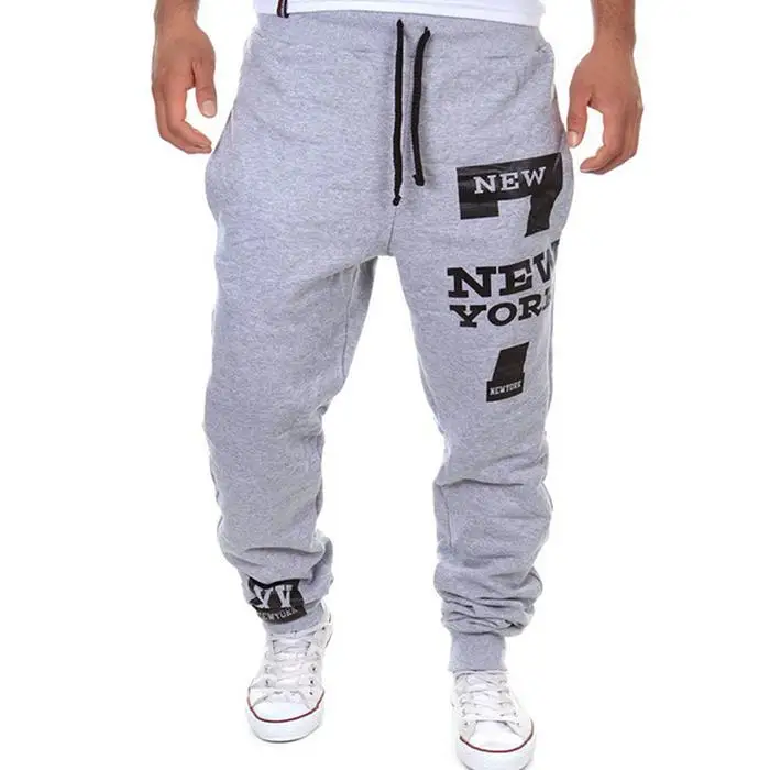 Men Breathable Casual Letter Print Pocket Drawstring Natural Waist Long Cotton Pants Sports Fitness Training pants