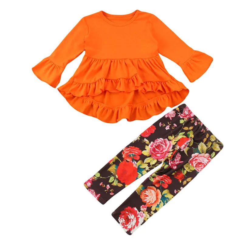 Buy Toddler Kid Baby Girls Clothing Orange T shirt Tops Ruffle Sleeves Dresses