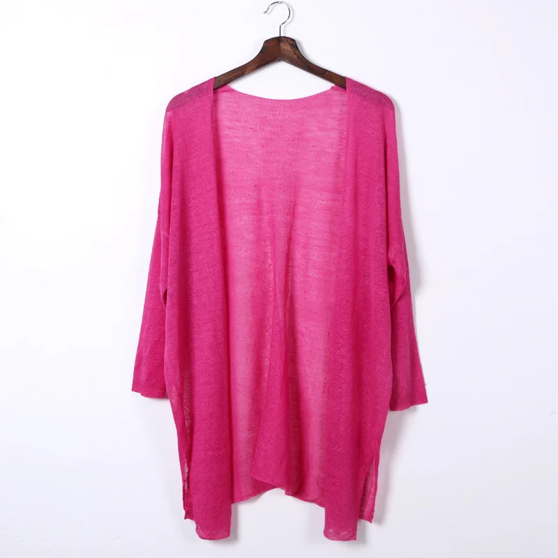 Shuchan Linen Cardigan Women Summer 2019 V-neck Solid Thin Long Sleeve Loose Sweater Women Long Women