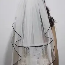 Белая, слоновая кость, простая и элегантная свадебная вуаль, фата невесты с гребнем, черная лента, край, свадебные аксессуары