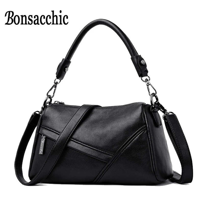 Bonsacchic PU Leather Women's Shoulder Bag Small Black Female Bags Handbags Luxury Designer Cross Body Bags Over the Shoulder