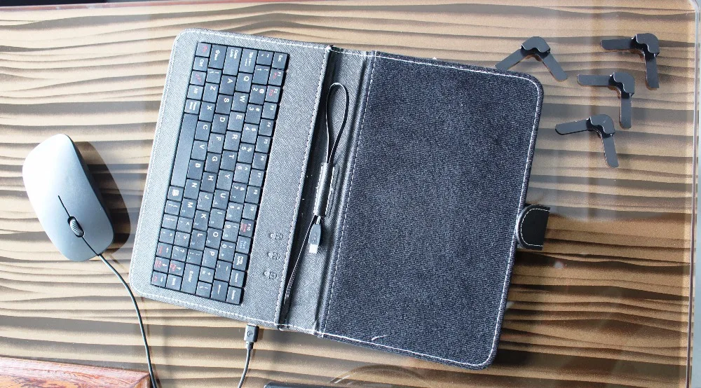 4 Colors Android flip Leather Case cell phone accessories protector wired USB Keyboard mouse set for Huawei xiaomi HTC Samsung