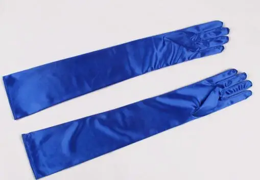 Женская длинная эластичная атласная перчатка Дамская Солнцезащитная перчатка 55 см R266 - Цвет: blue
