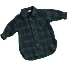 Детская одежда г. модная клетчатая рубашка с длинными рукавами и буквенным принтом для маленьких мальчиков топы с отложным воротником на пуговицах, блузки, пальто