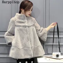 2017 winter new Haining whole skin rex rabbit fur coat grass coat Korean loose large size women long section