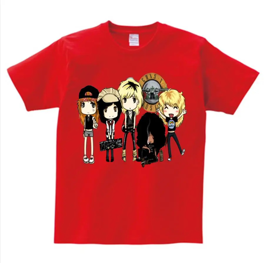 Детская футболка с принтом «косая скала», «пистолет», «N Roses» крутая Летняя Повседневная футболка с круглым вырезом и короткими рукавами для мальчиков и девочек, модная детская футболка - Цвет: red childreT-shirt