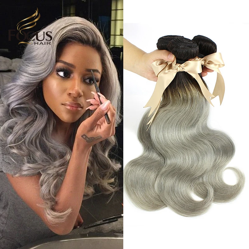 Grey Hair Weave Silver Grey Ombre Human Hair Extensions 3Pcs Lot Two
