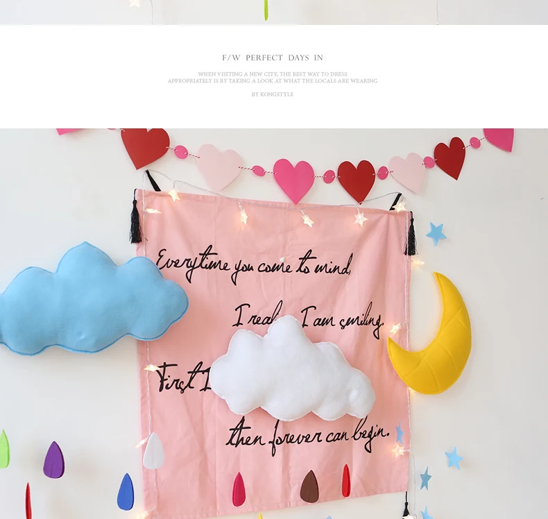 Korean style children's room decoration cloud pink girl heart room ins props photo background cloth dormitory hang cloth (3)