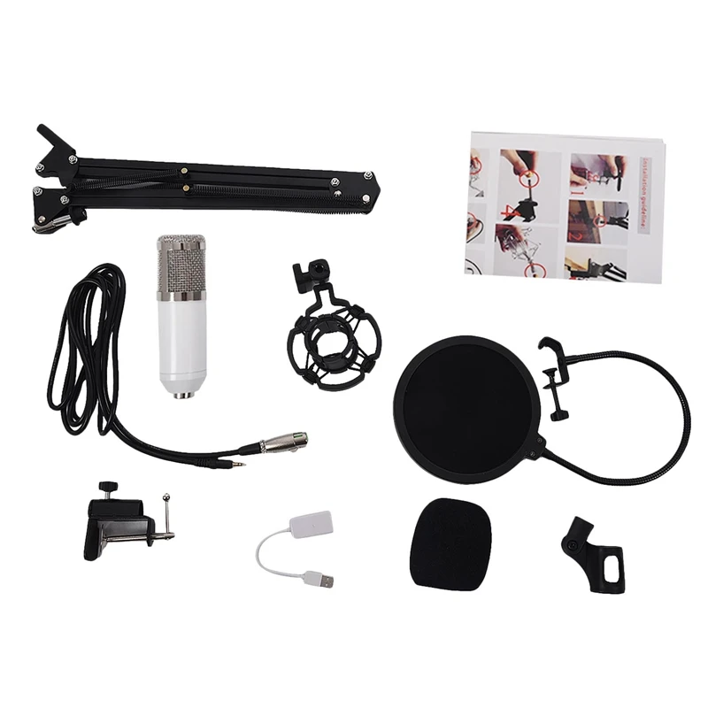 

BM800 Condenser Microphone Kit Studio Suspension Boom Scissor Arm Sound Card White