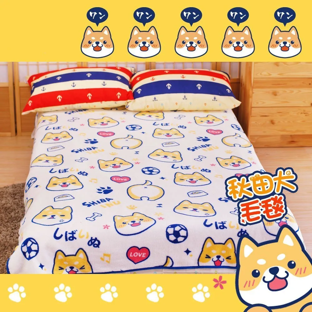 

Kawaii Akita Inu Fleece Blanket/150*200CM Cartoon Dogs Sleep Quilt/Soft Coral Sheet Air Condition Rug Blanket On Bed