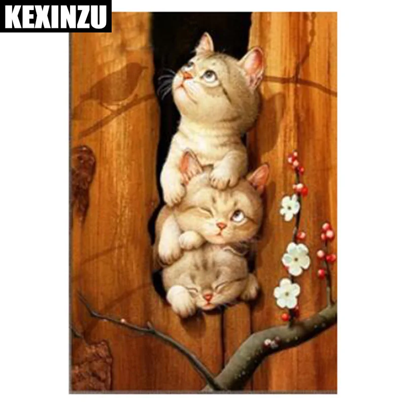 

new 5D DIY Full Square/Round Diamond Painting"Three cats"Embroidery Cross Stitch Mosaic Home Wedding decoration