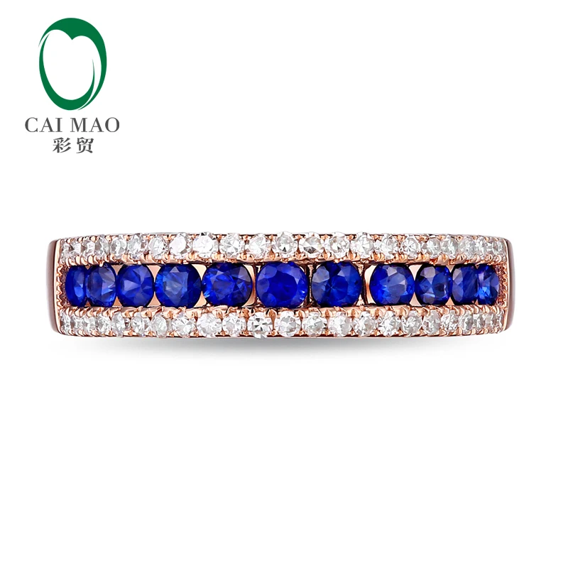 

CaiMao 14KT/585 Rose Gold 0.26ct Round Cut Diamond 0.45ct Blue Sapphire Engagement Gemstone Wedding Band Ring Jewelry