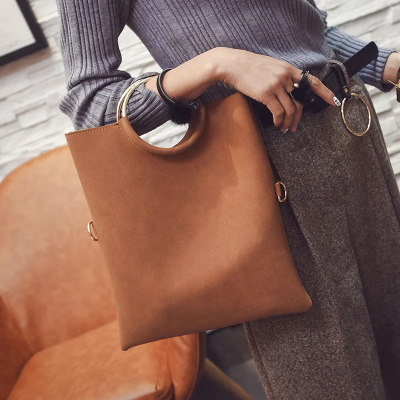Fashion new 2 pcs Women Handbags High-quality Matte PU Leather Women bag Open Metal Ring Envelopes Portable Shoulder bag