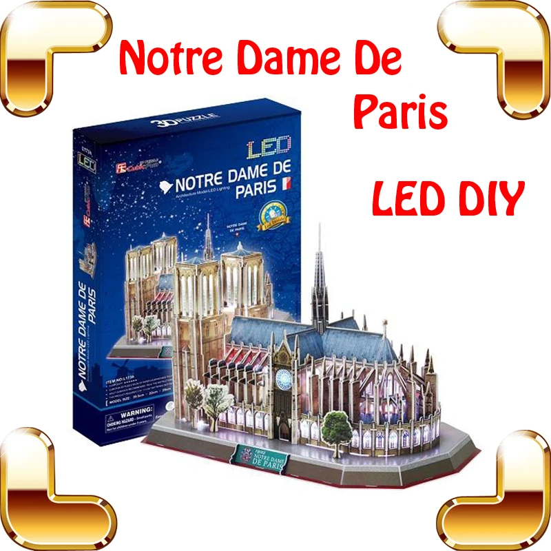 

New Arrival Gift Notre Dame De Paris 3D Puzzles Model Building Construction LED Display Toys Education DIY Puzzle Assemble Toy