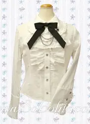 Лолита Черный бабочкой плиссированные хлопок украшение белый Для женщин блузка