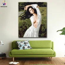 Сделай Сам раскраска картины по номерам с цветами Akino девушка в белом платье Картина Рисунок Живопись по номерам оформлена дома