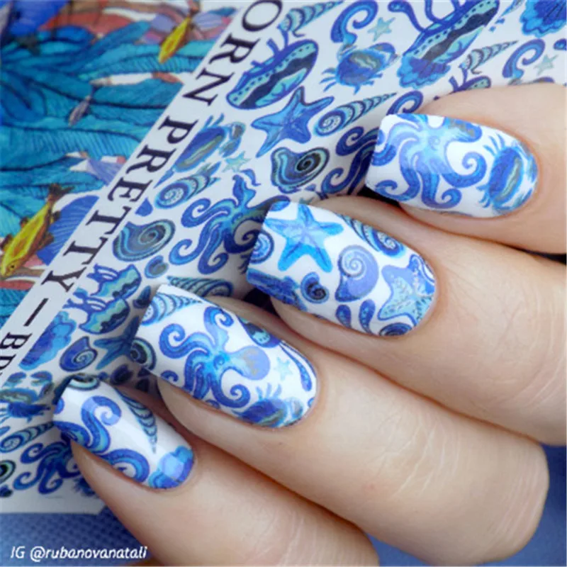 

2 Patterns/Sheet BORN PRETTY Ocean Fish Nail Art Water Decals Transfer Sticker BPY34