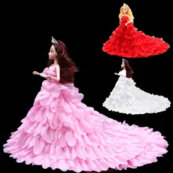 Лепесток Стиль девушка игрушки куклы ручной работы свадебное нарядное платье принцессы платья наряды куклы Ткань аксессуары для Барби