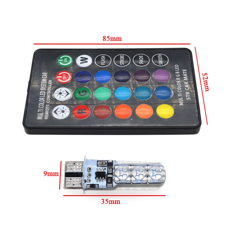 SUKIOTO LED T10 RGB W5W LED Light t10 amber orange 6SMD16 Mode Color RGB LED W5W T10 LED Bulb Flash Strobe LED Car Styling Lamp (2)