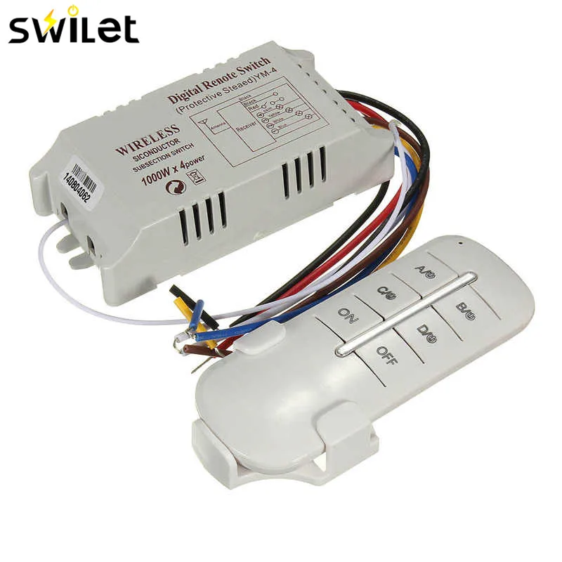 

SWILET Wireless 4 Channels 220V Wireless ON/OFF Lamp Remote Control Switch Receiver Transmitter For Lamp Light